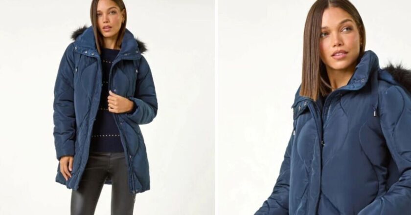 Roman must-have quilted coat with faux fur hood drops to £50