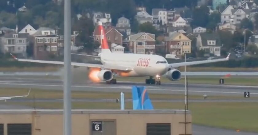 Flight departing from Boston puts on the brakes after spitting out flames