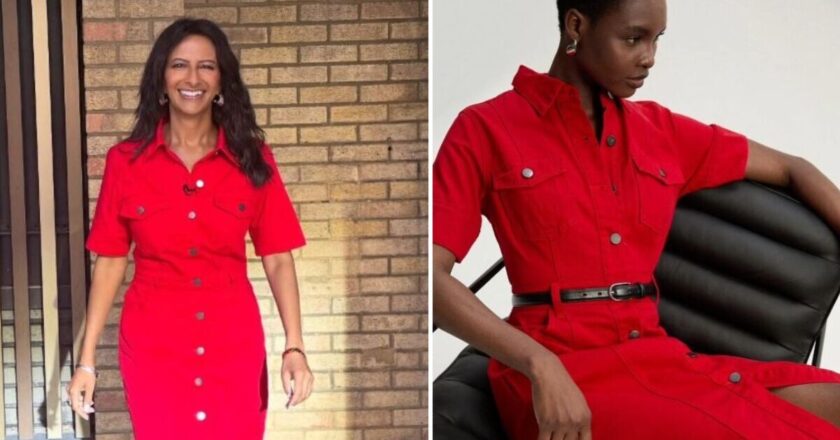 Ranvir Singh’s unusual Karen Millen denim dress is £46 off at Debenhams