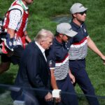 Trump shakes hands with Bryson DeChambeau at Ryder Cup