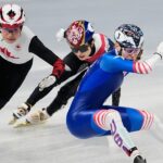American Olympians slip during speedskating races