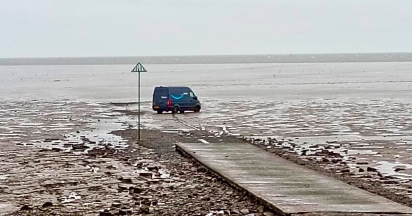 Amazon delivery driver rescued after GPS sends van onto UK mudflats